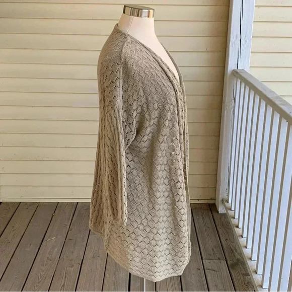 J Jill Pointelle Open Cardigan Sweater Linen Blend Size Medium Beige *READ - Picture 3 of 8
